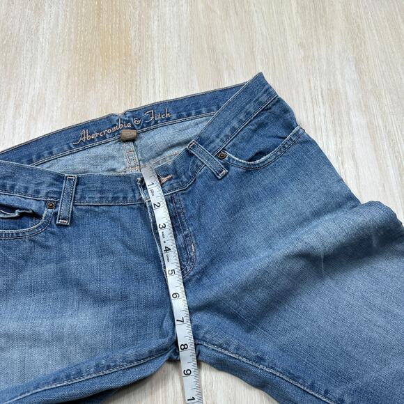 Abercrombie & Fitch Low Rise Raw Hem Y2K Blue Denim Cropped Bootcut Jeans 4 - Picture 7 of 13